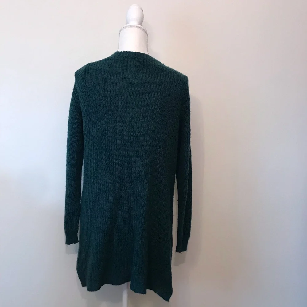 Charlotte Russe Cardigan Sweater Open Front Thick Knit Teal Pockets Medium - Picture 7 of 10
